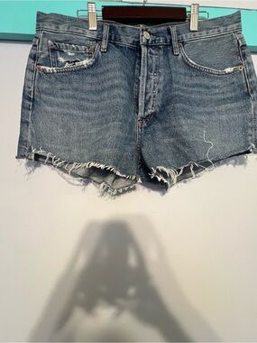 AGOLDE Light Wash Raw Hem Denim Shorts Size 29 Distressed Button Fly